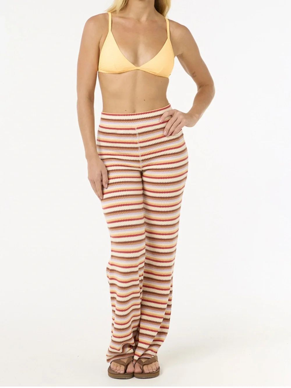 Rip Curl Bobbi Stripe Flare Knit Pants XL Boho Beach Coastal Retro 70s Lounge